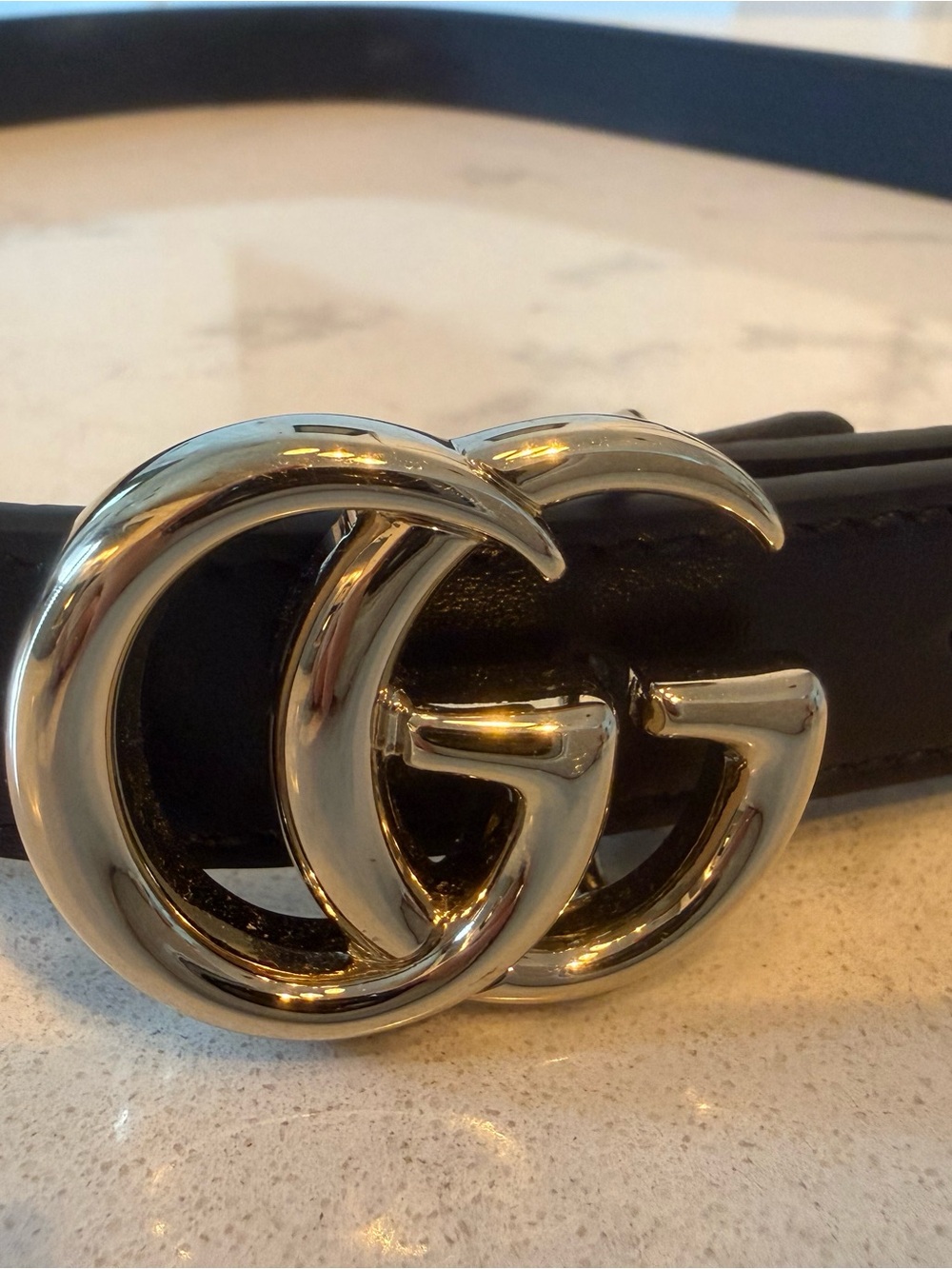 Gucci Black Leather Logo-Stamped Belt